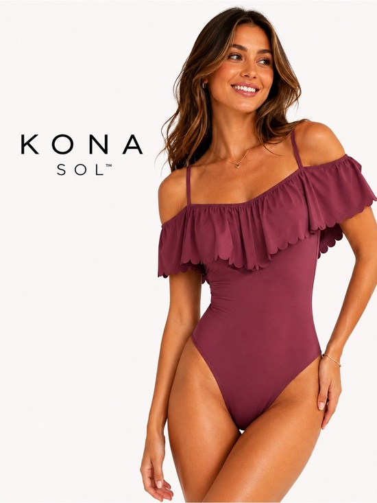 Kona Sol Other - Kona Sol Women’s Mauve Ruffle One Piece Swimsuit Size Large beach resort swim